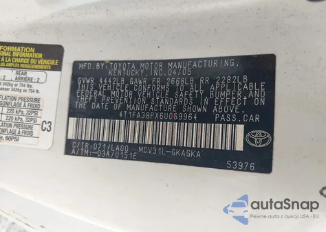 2006 Toyota Camry Solara Sle z USA, uszkodzony, nr VIN 4T1FA38PX6U069964